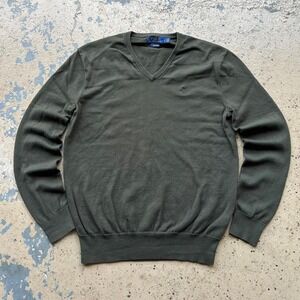 2000s Polo Ralph Lauren V Neck‎ Cotton Sweater green